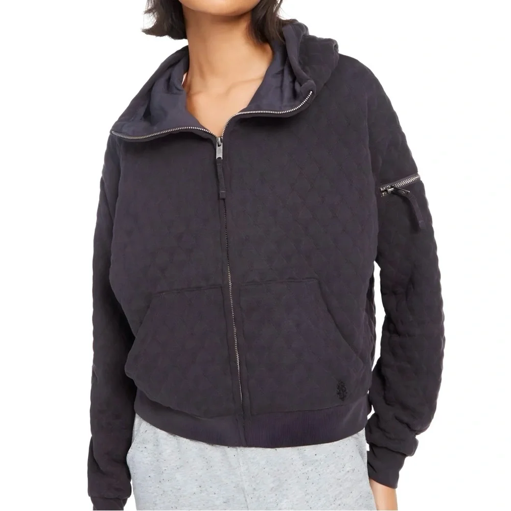 Free People Movement Oversized Quilted Hoodie Jacket Full Zip Dark Gray | Size M - Picture 8 of 16